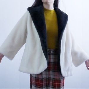 Borgana Black and White Vintage Faux Fur Coat